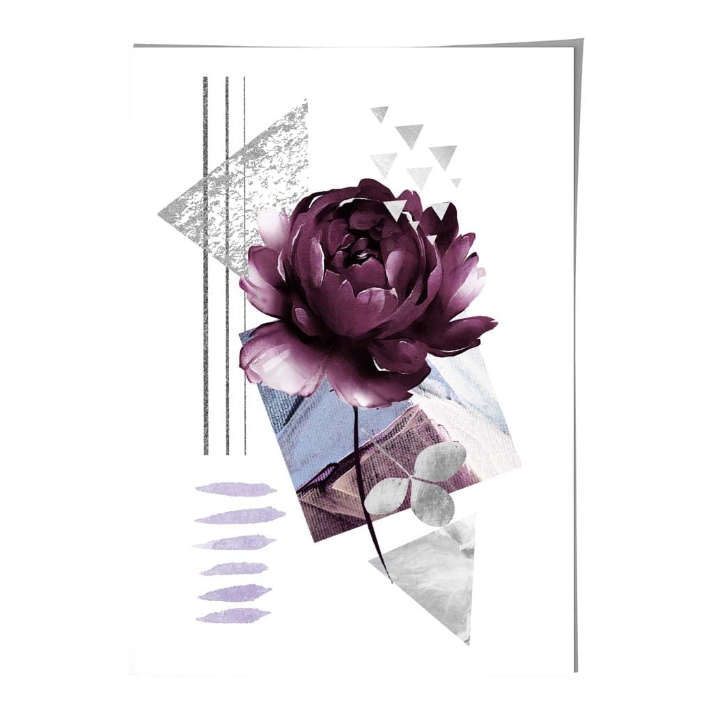 Purple and Silver Grey Abstract Flower with Geometric Shapes No 2 Wall Art Print