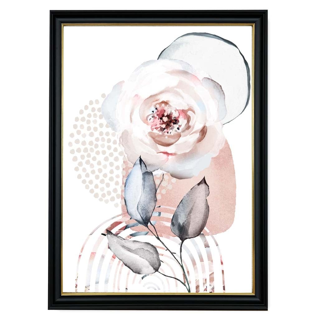 Blush Pink and Grey Abstract Floral Rose and Geometric Shapes No 2