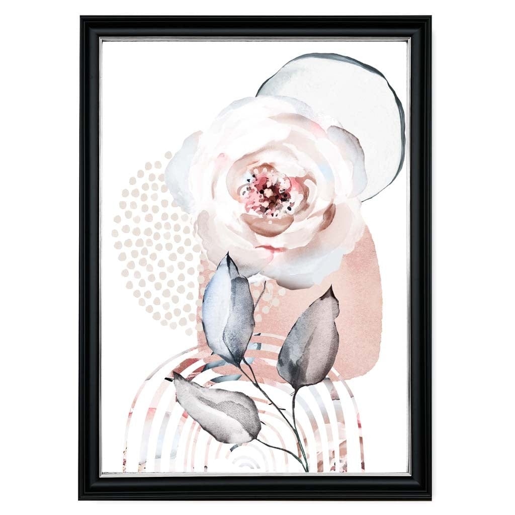Blush Pink and Grey Abstract Floral Rose and Geometric Shapes No 2