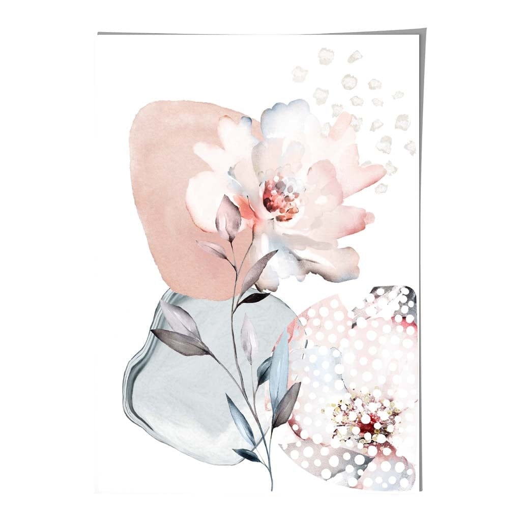 Blush Pink and Grey Abstract Floral Rose and Geometric Shapes No 3
