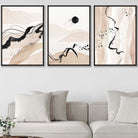 Set of 3 Beige and Black Abstract Landscape Wall Art Prints