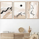 Set of 3 Beige and Black Abstract Landscape Wall Art Prints