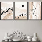 Set of 3 Beige and Black Abstract Landscape Wall Art Prints