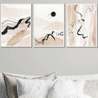 Set of 3 Beige and Black Abstract Landscape Wall Art Prints