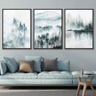 Teal Blue Abstract Forest Lake Set of 3 Wall Art Prints