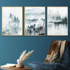 Teal Blue Abstract Forest Lake Set of 3 Wall Art Prints