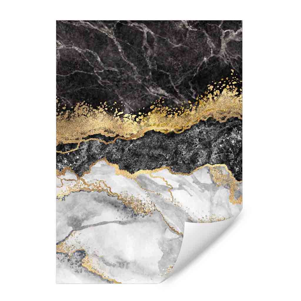 Set of 3 Black Marble and Gold Geometric Wall Art Prints