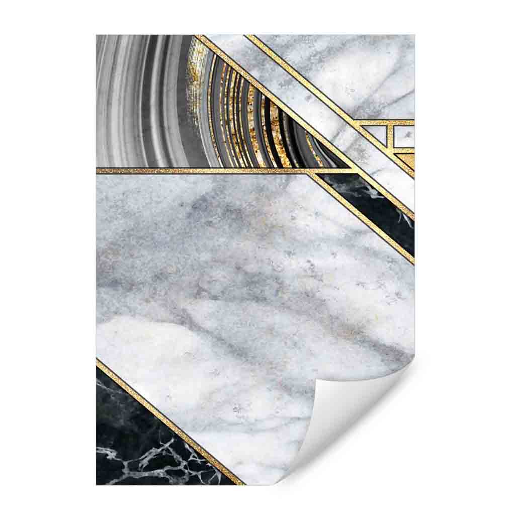 Set of 3 Black Marble and Gold Geometric Wall Art Prints