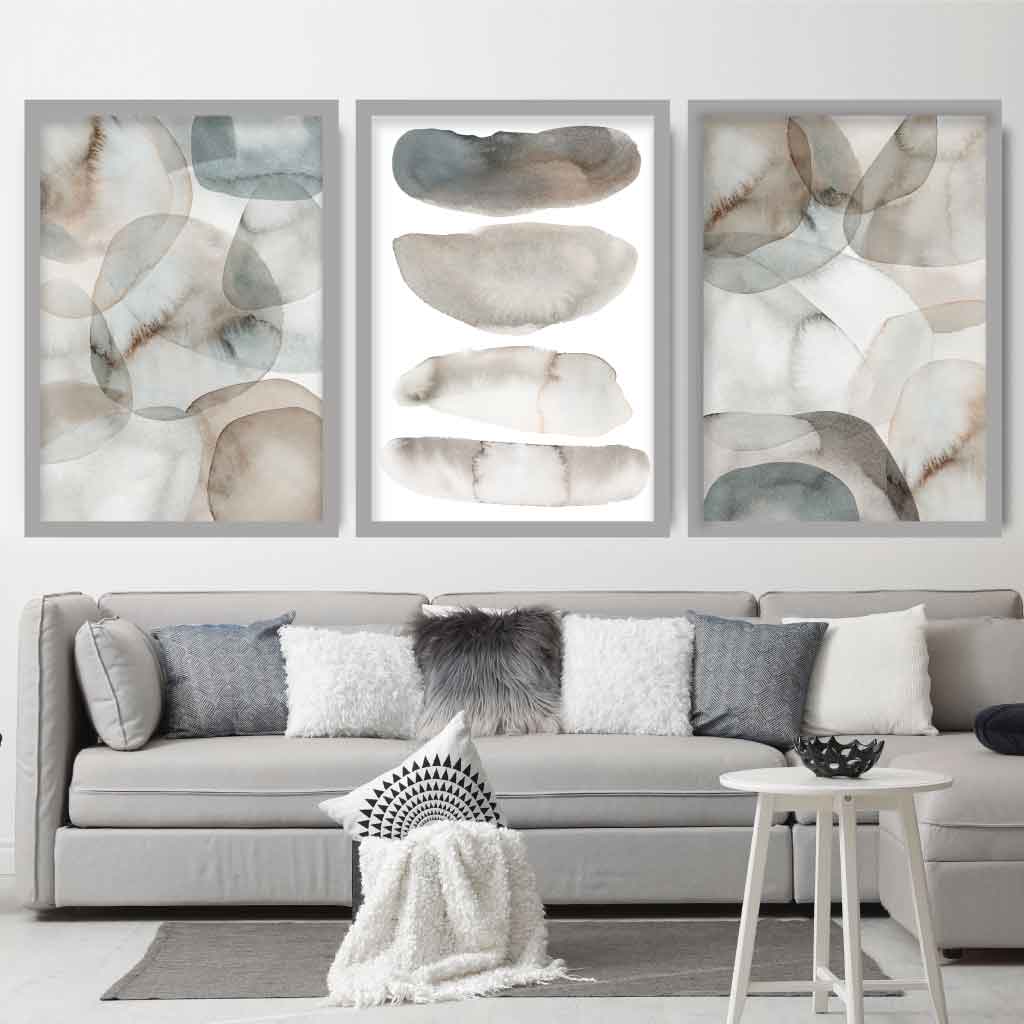 Watercolour Beige and Grey Wall Art Set of 3 Prints