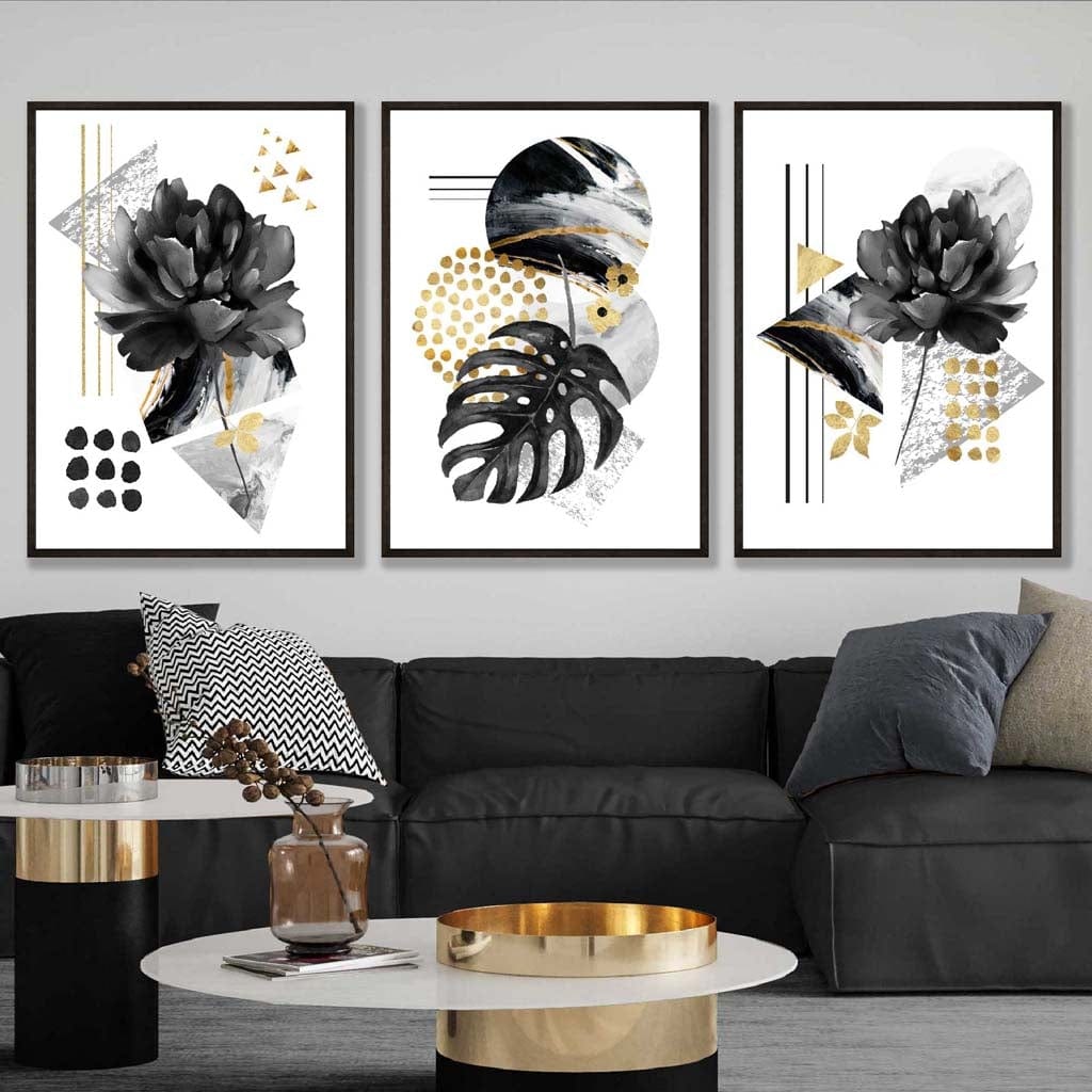 Abstract Black and Gold Botanical Wall Art Prints / Framed | Artze Wall Art UK