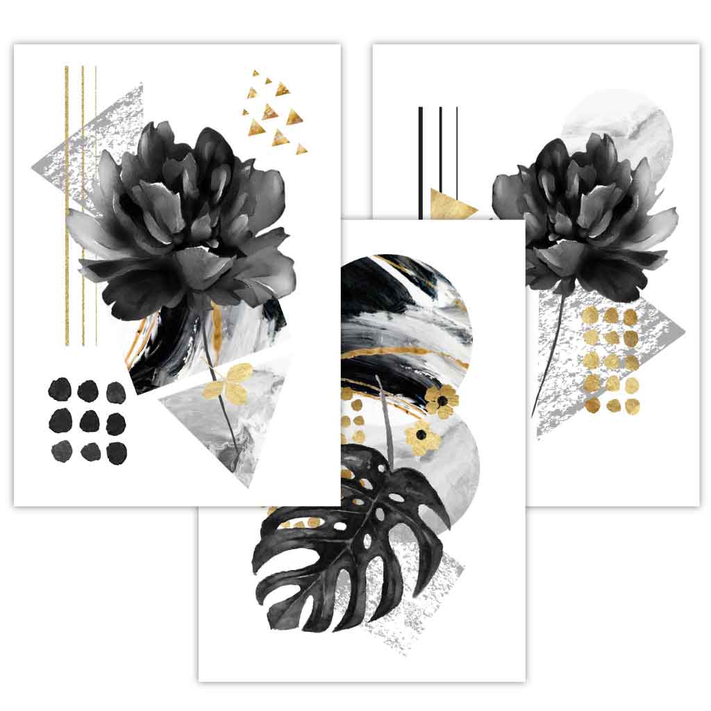 Abstract Black and Gold Botanical Wall Art Prints / Framed | Artze Wall Art UK