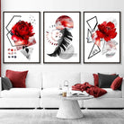 Abstract Red and Black Floral Peony Wall Art Prints