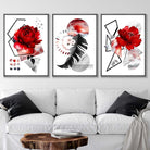 Abstract Red and Black Floral Peony Wall Art Prints