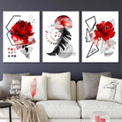 Abstract Red and Black Floral Peony Wall Art Prints