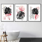 Set of 3 Modern Floral Wall Art Prints Pink & Black
