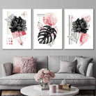 Set of 3 Modern Floral Wall Art Prints Pink & Black