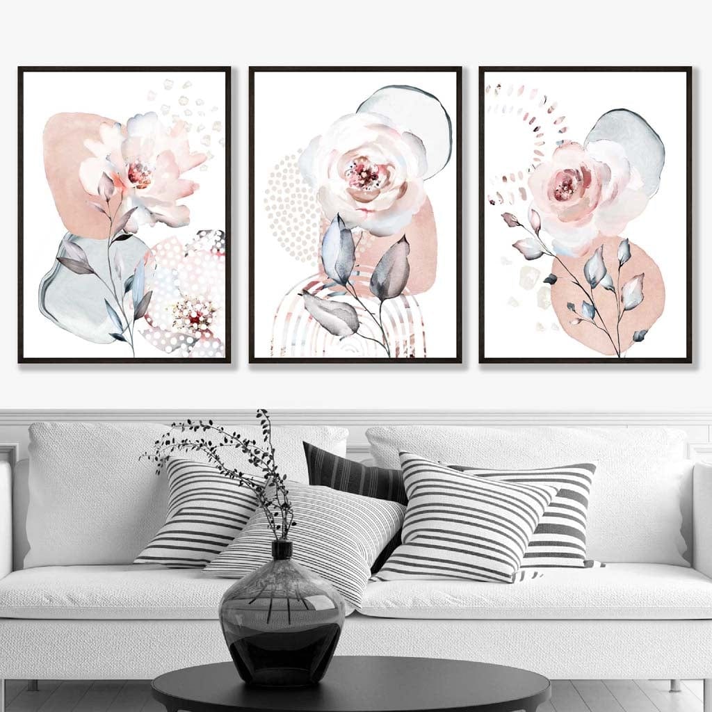 Abstract Blush Pink and Grey Floral Framed Wall Art Prints | Artze Wall Art UK