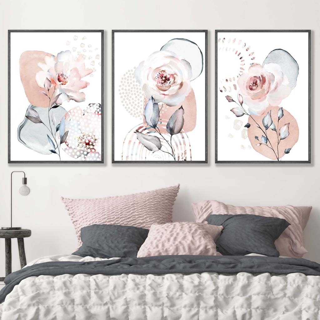 Abstract Blush Pink and Grey Floral Framed Wall Art Prints | Artze Wall Art UK
