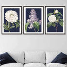 Vintage Flowers Lilac, Peony and Camellia Set of 3 Wall Art Prints