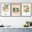 Vintage Graphical Yellow Wild Flowers Set of 3 Wall Art Prints