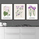 Vintage Graphical Lilac Purple Spring Flower Set of 3 Wall Art Prints