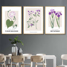 Vintage Graphical Lilac Purple Spring Flower Set of 3 Wall Art Prints