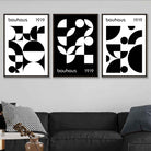 Bauhaus Style Graphical Black & White Geometric Set of 3 Wall Art Prints