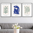 Set of 3 Wall Art Prints Matisse Botanical Shapes with Nude in Green & Blue