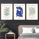 Set of 3 Wall Art Prints Matisse Botanical Shapes with Nude in Green & Blue