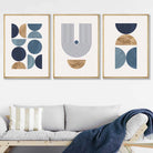 Set of 3 Geometric Wall Art Posters in Blue and Gold
