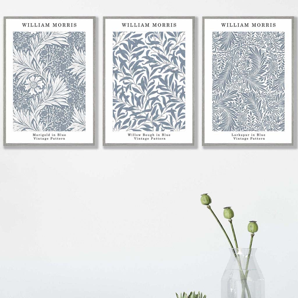 William Morris Vintage Floral Framed Wall Art in Blue | Artze Wall Art UK