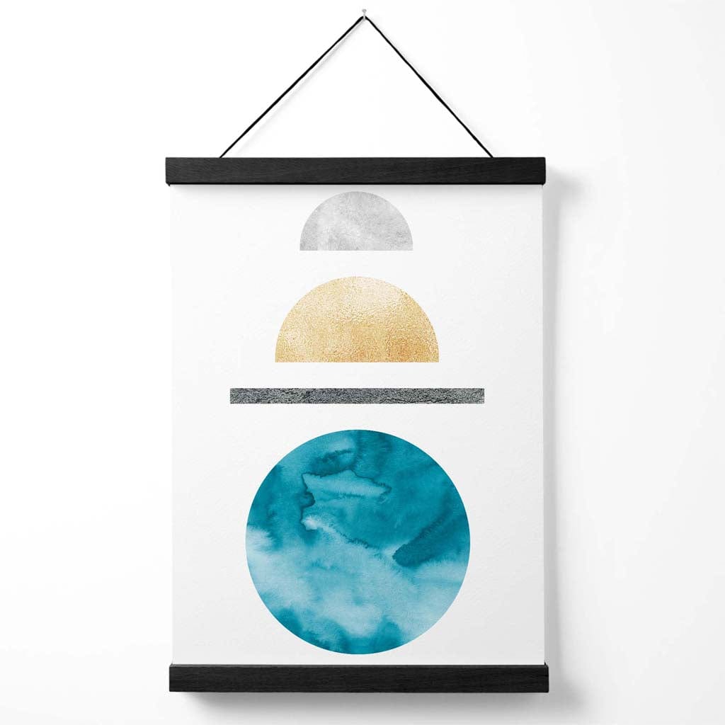 Yellow and Aqua Circles Mid Century Geometric Poster with Hanger