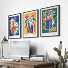 Flower Market Prints in Green, FRAMED Set of 3 with Flowers of London, Edinburgh, Dublin | Artze Wall Art UK