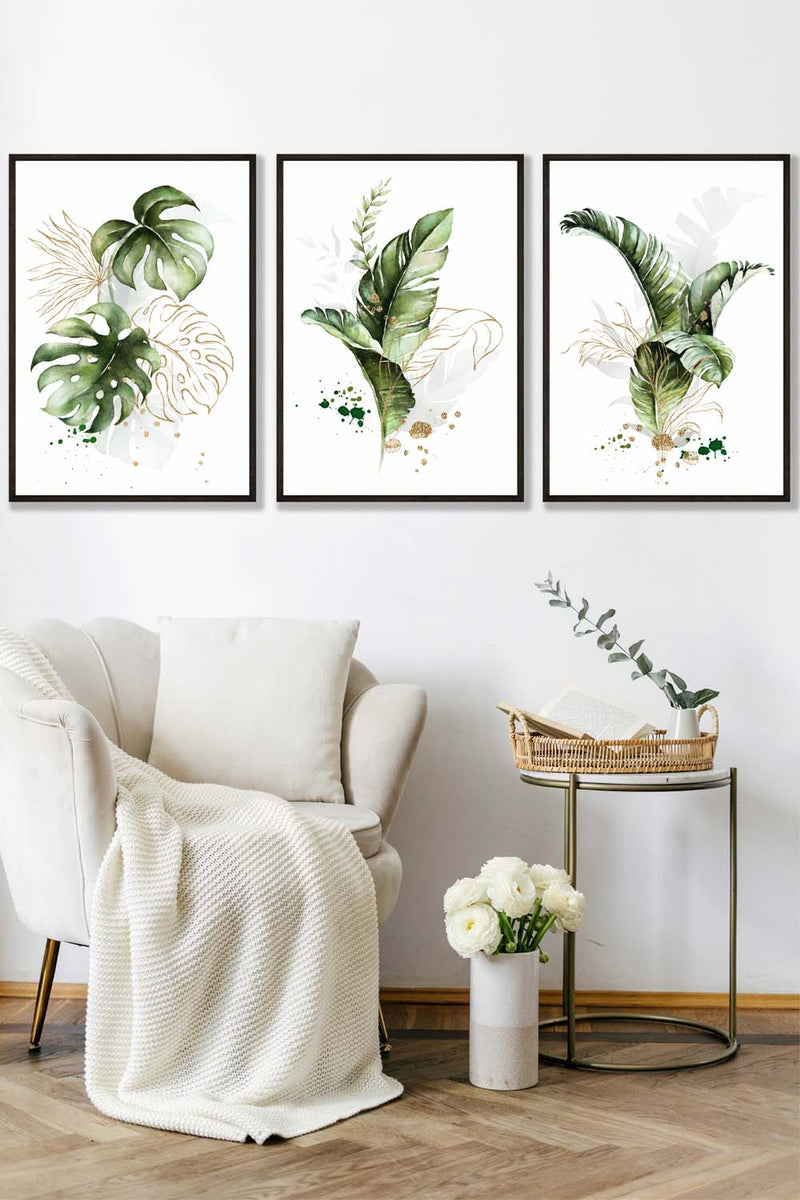 407 Framed Green and Gold Botanical Leaves Artze Wall Art