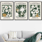 Set of 3 Green Flower Market London Edinburgh Dublin Wall Art Prints
