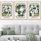 Set of 3 Green Flower Market London Edinburgh Dublin Wall Art Prints
