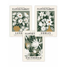 Set of 3 Green Flower Market London Edinburgh Dublin Wall Art Prints