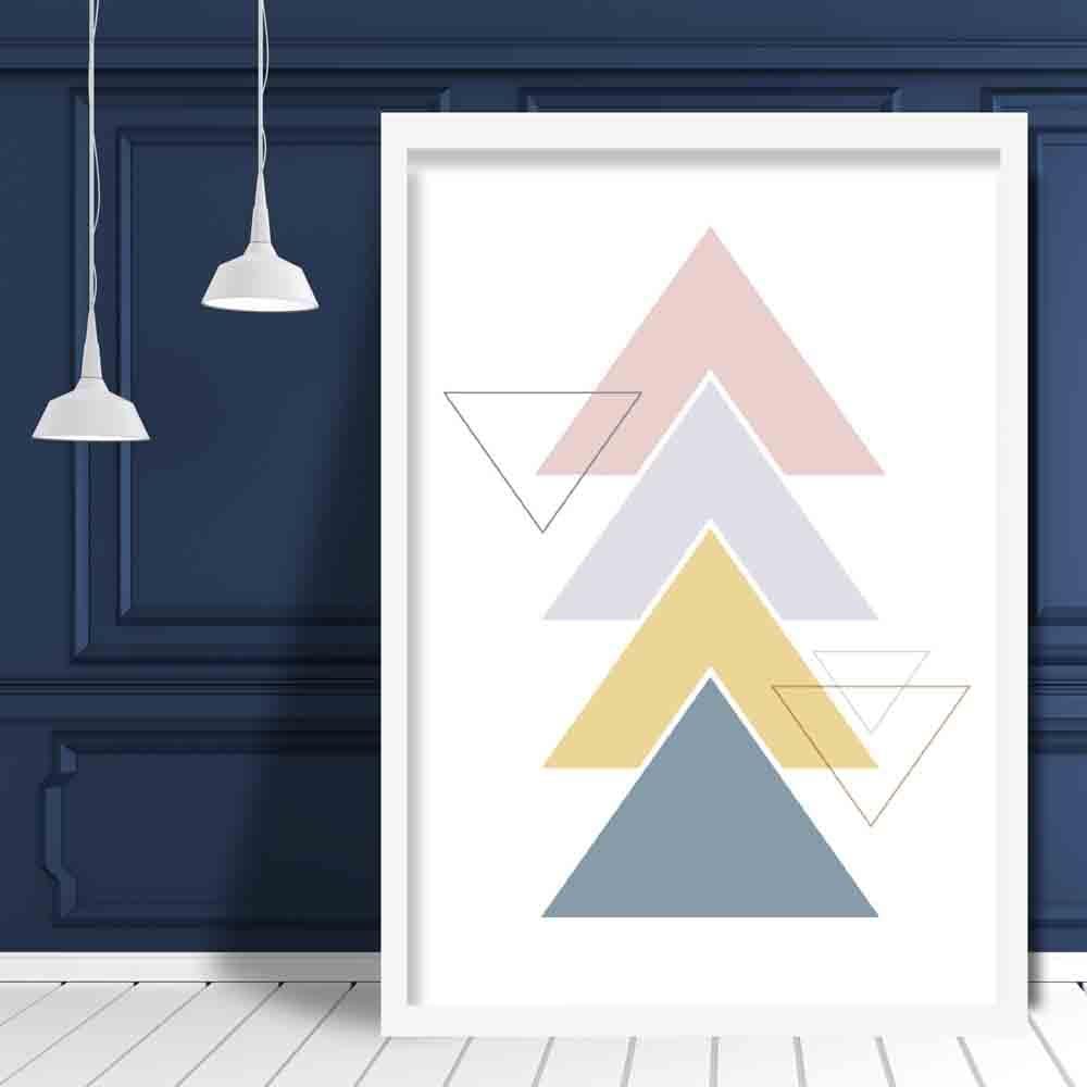 Multicolour Geometric Triangles Scandinavian Blue,Yellow,Beige Poster
