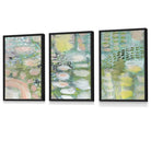 Set of 3 Abstract lily Pond in Green and Pink Framed Art Prints | Artze Wall Art UK