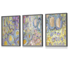 Set of 3 Abstract Floral in Purple and Yellow Framed Art Prints | Artze Wall Art UK