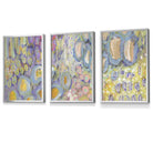 Set of 3 Abstract Floral in Purple and Yellow Framed Art Prints | Artze Wall Art UK