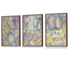 Set of 3 Abstract Floral in Purple and Yellow Framed Art Prints | Artze Wall Art UK