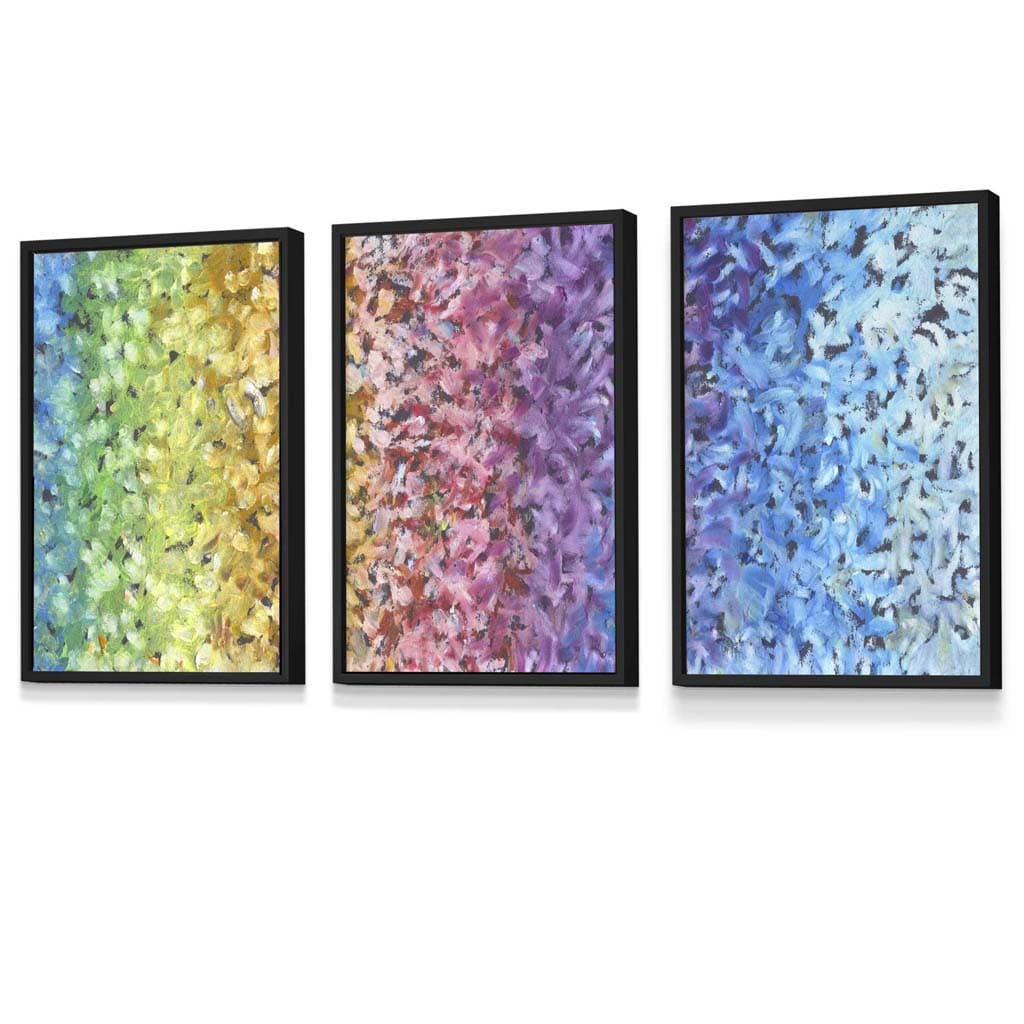 Set of 3 Abstract Colourful Rainbow Petals Framed Art Prints | Artze Wall Art UK