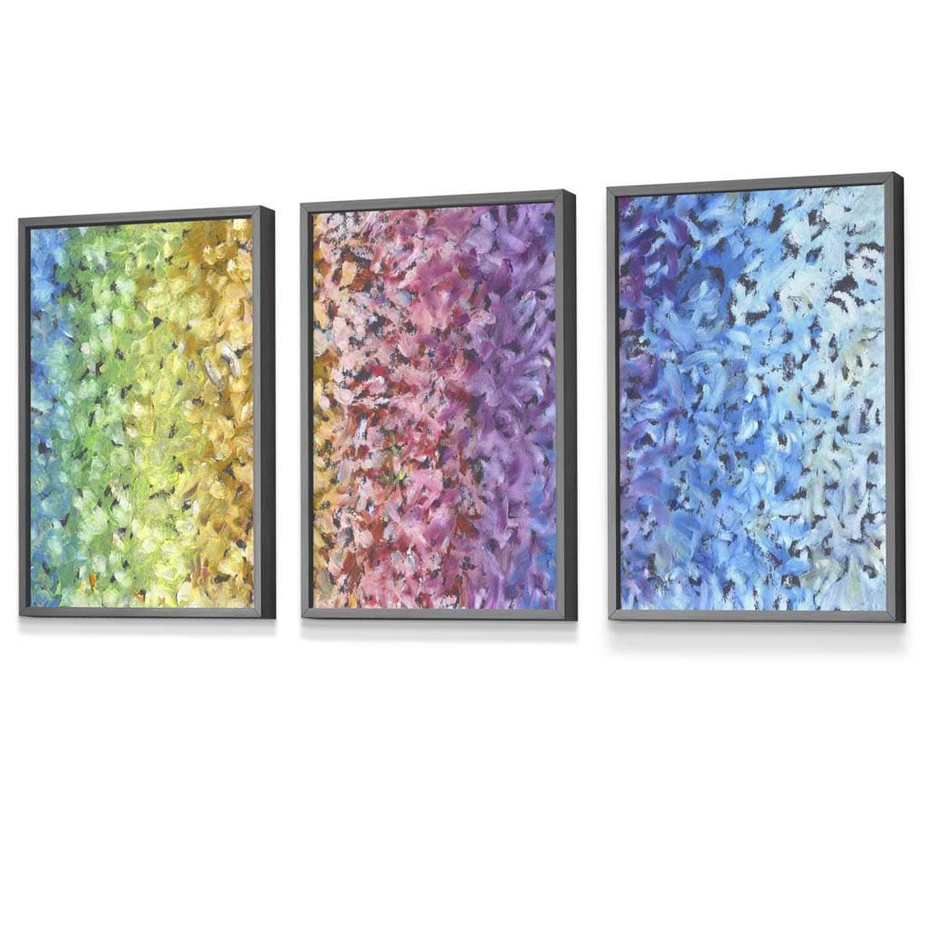 Set of 3 Abstract Colourful Rainbow Petals Framed Art Prints | Artze Wall Art UK