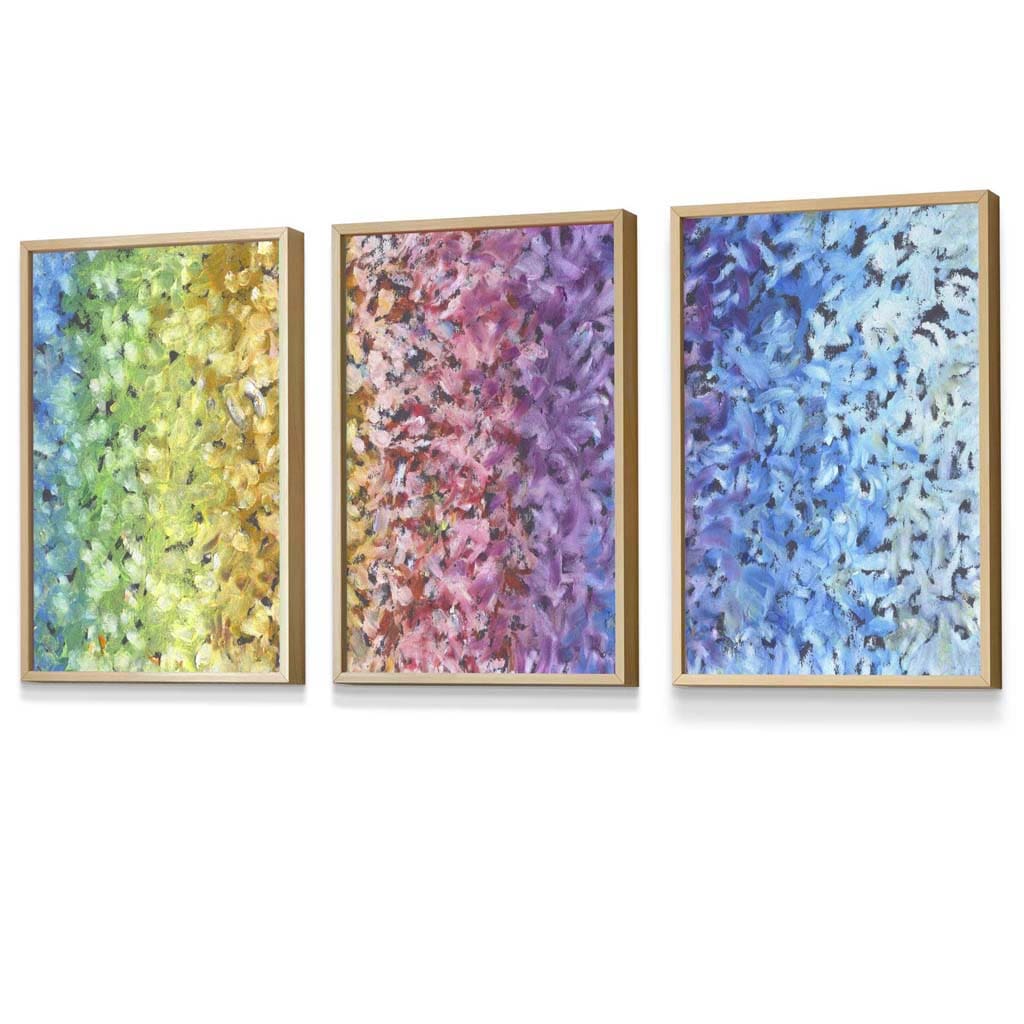 Set of 3 Abstract Colourful Rainbow Petals Framed Art Prints | Artze Wall Art UK