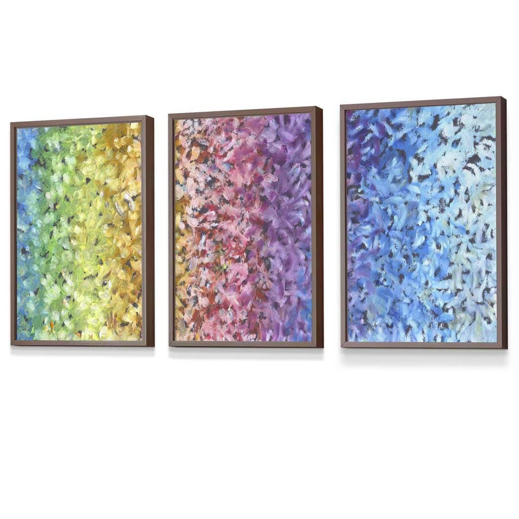 Set of 3 Abstract Colourful Rainbow Petals Framed Art Prints | Artze Wall Art UK