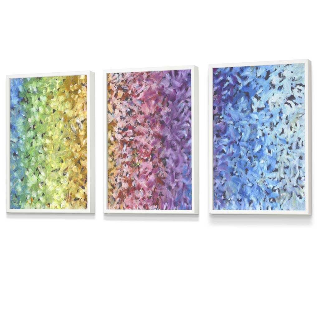 Set of 3 Abstract Colourful Rainbow Petals Framed Art Prints | Artze Wall Art UK