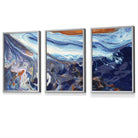 Set of 3 Abstract Blue and Orange Ocean Framed Art Prints | Artze Wall Art UK