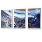 Set of 3 Abstract Blue and Orange Ocean Framed Art Prints | Artze Wall Art UK