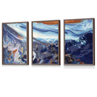 Set of 3 Abstract Blue and Orange Ocean Framed Art Prints | Artze Wall Art UK